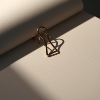 Gold wire binder clip on rolled paper casting a sharp shadow.