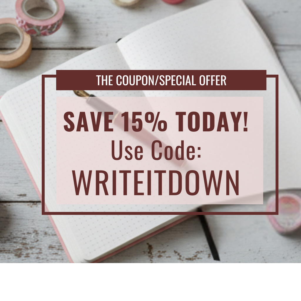 Save 15% using coupon code WRITEITDOWN.