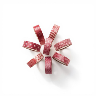 Cluster of eight rolls of red patterned washi tape.
